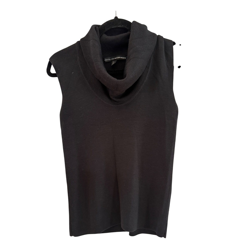 Black Cowl Neck Sleeveless Top Linda Allard Ellen Tracy Pet. SM Wool Silk Career